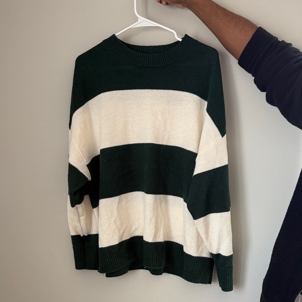 Divided Forest Green and Cream Striped Sweater